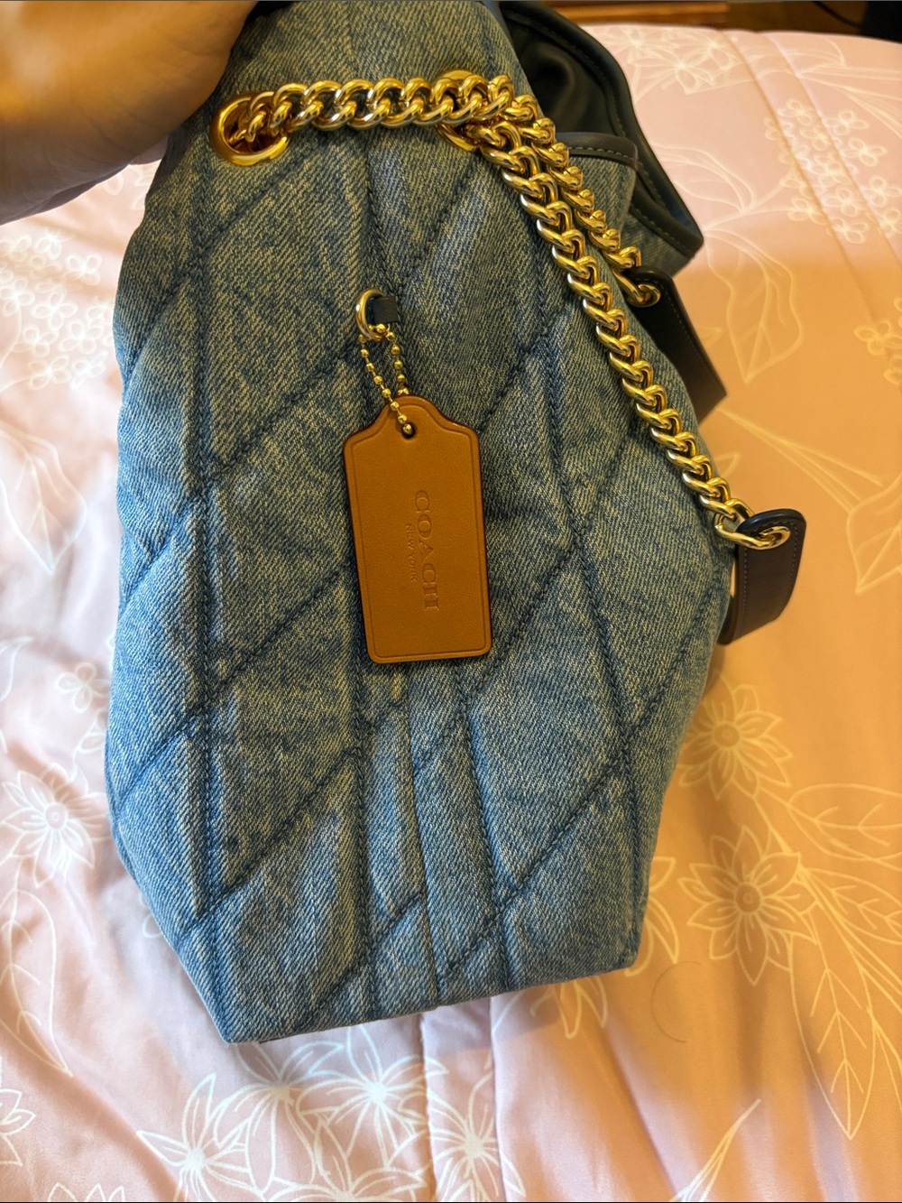 Coach Evelyn Shoulder Bag - Light Blue Denim with Gold Hardware - Picture 6 of 10